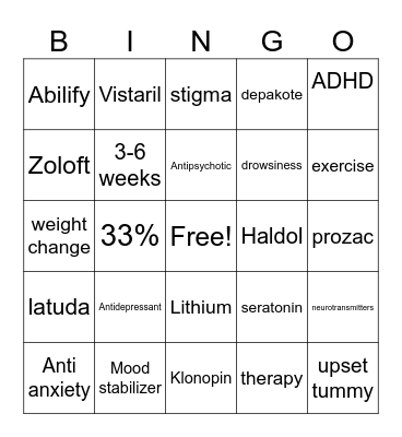 Mental Health Bingo Card