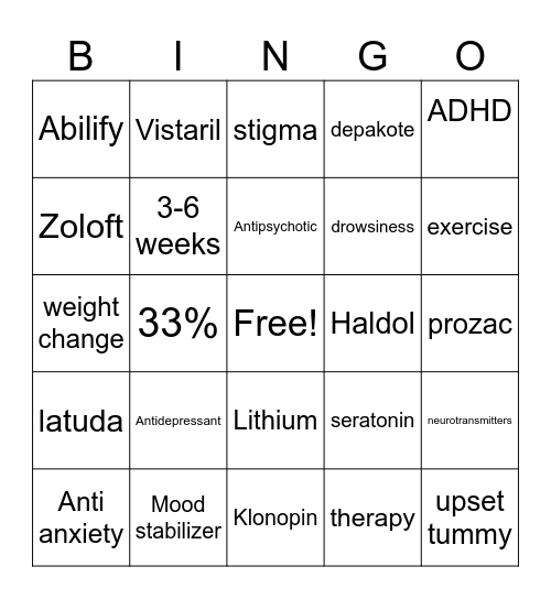 Mental Health Bingo Card