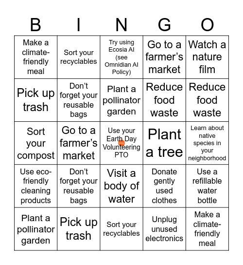Omnidian Earth Month Bingo Card