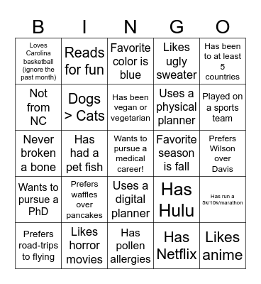 Mentor Matching! Bingo Card