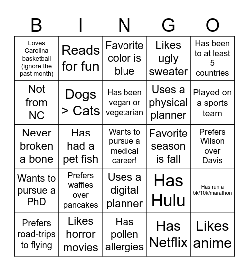 Mentor Matching! Bingo Card