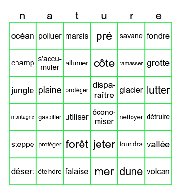 nature 2 Bingo Card