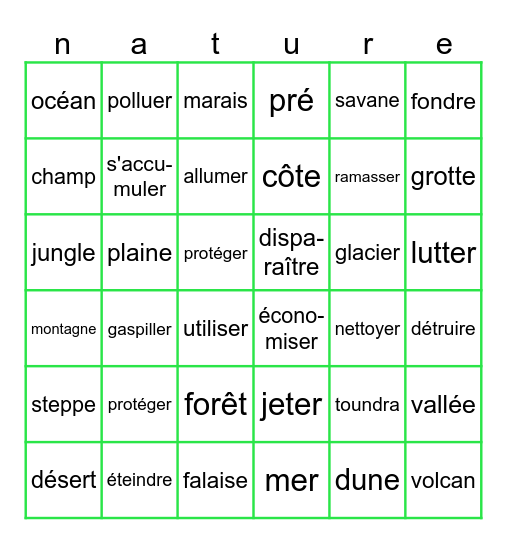 nature 2 Bingo Card