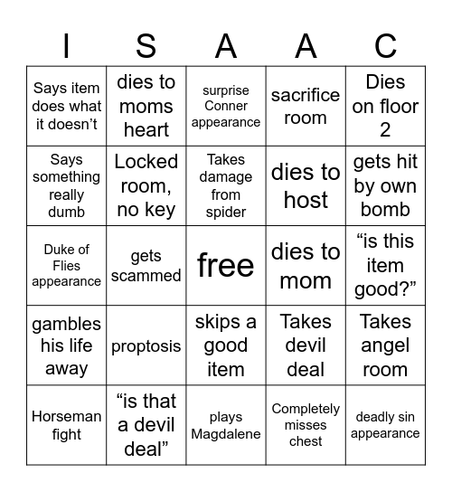 haydonsaac bingo Card