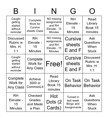 Week of April 7 - 10 Bingo Card