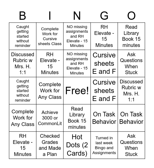 Week of April 7 - 10 Bingo Card