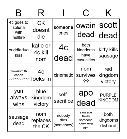 BANNERFALL FINALE Bingo Card