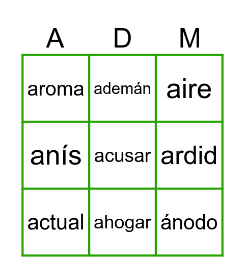 BINGO ADMISAURIOS Bingo Card