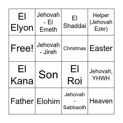 Names of God Bingo Card