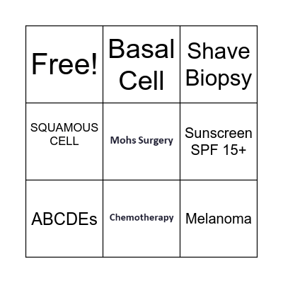 Skin Cancer Bingo Card
