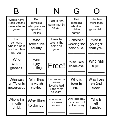 Find someone who... Bingo Card