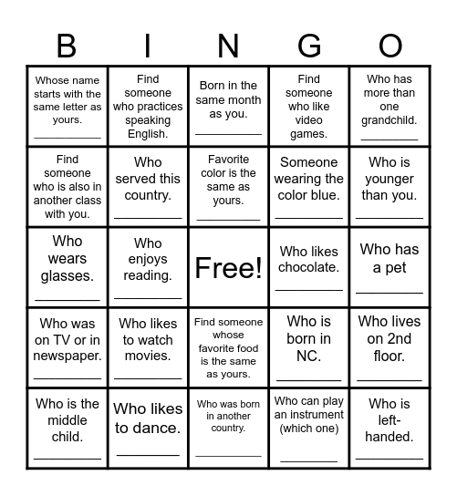Find someone who... Bingo Card