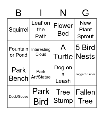 Nature Bingo Card
