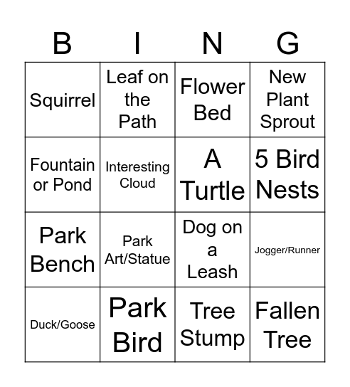 Nature Bingo Card