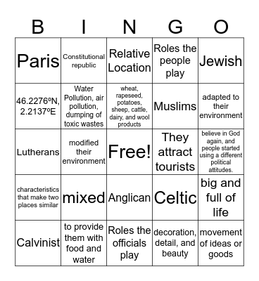 France Project Bingo Card
