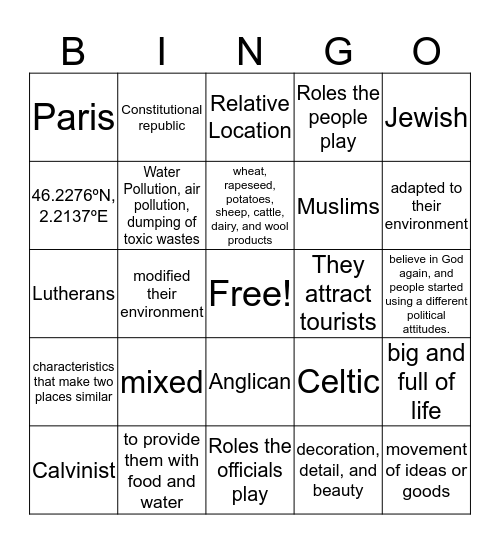France Project Bingo Card