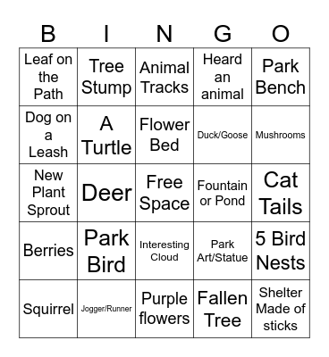 Nature Bingo Card