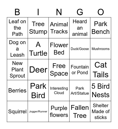 Nature Bingo Card