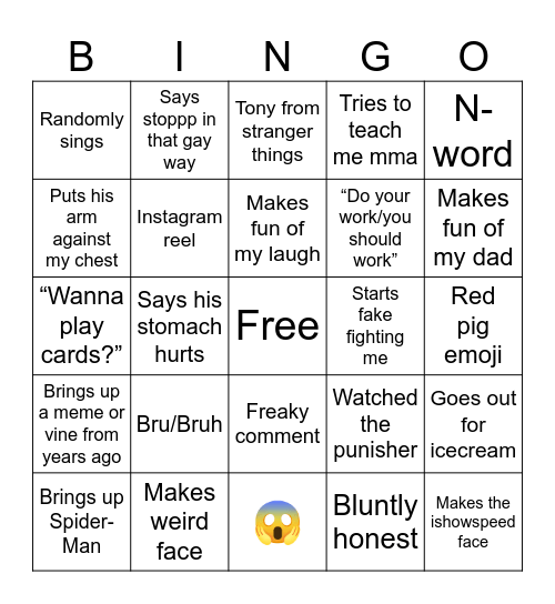 Black boy bingo Card