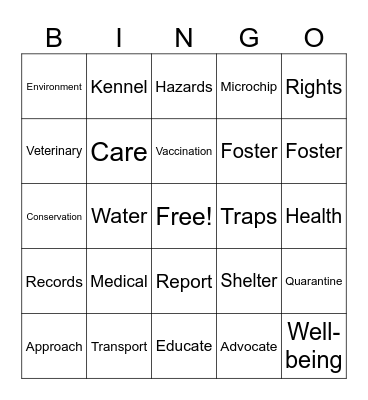 Animal Rescue Bingo Card