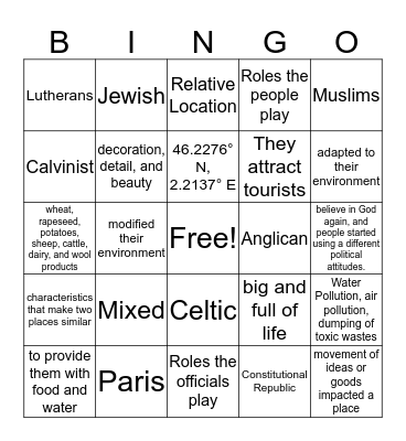 France Project Bingo Card
