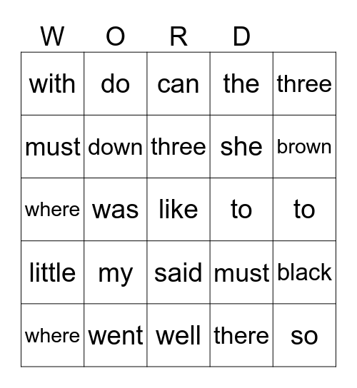 Heart Word BINGO (1-75) Bingo Card