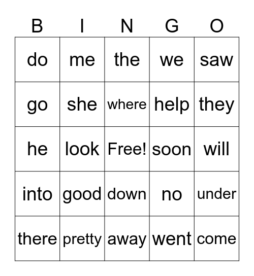 Heart Word BINGO (1-75) Bingo Card