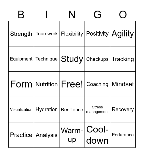 Athelete Excellence Bingo Card