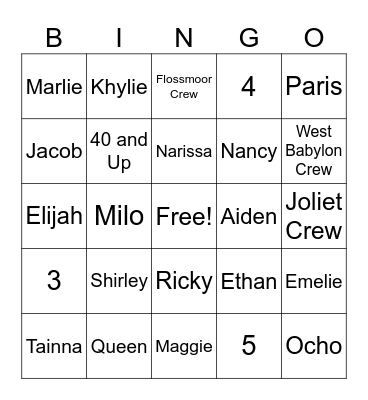 Family Trivia Bingo Card