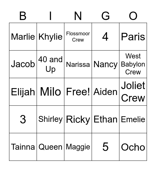 Family Trivia Bingo Card