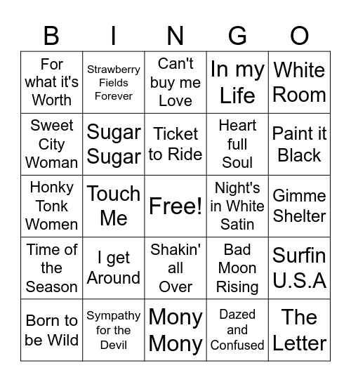 60s Rock Game 2 Bingo Card