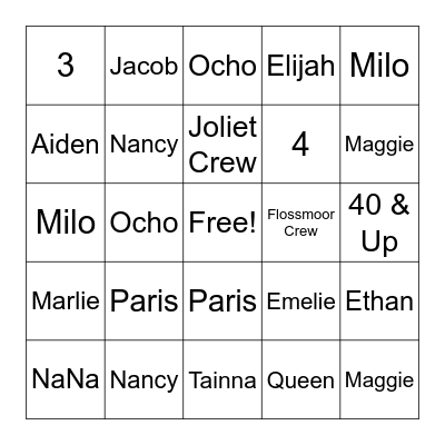 Family Trivia Bingo Card