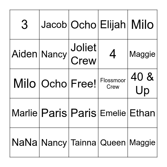 Family Trivia Bingo Card