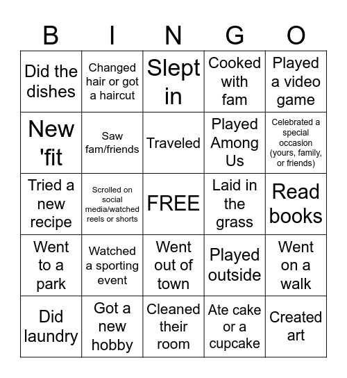 Welcome Back! Find someone who... Bingo Card