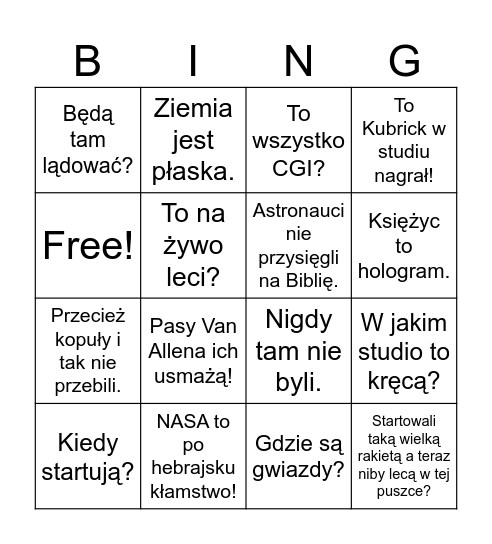 Płaskie Artemis Bingo Card