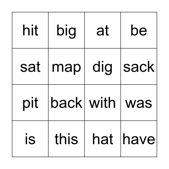 Bingo Words Bingo Card