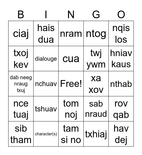 Tus Poj Niam Thiab Tus Tsov Bingo Card