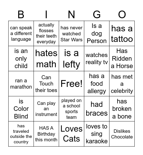 Untitled Bingo Card
