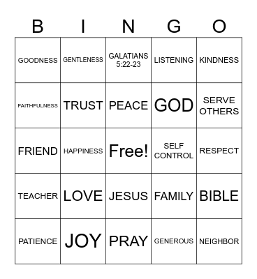 FRUIT OF THE SPIRIT Bingo Card