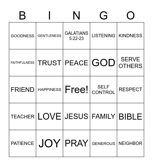 FRUIT OF THE SPIRIT Bingo Card