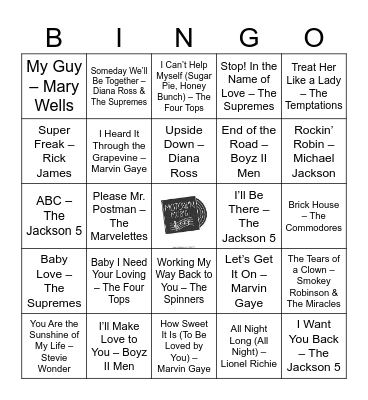 Motown Shuffle Bingo Card