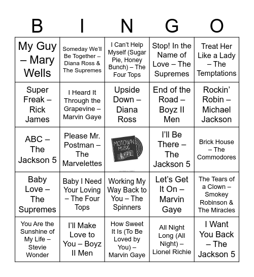 Motown Shuffle Bingo Card