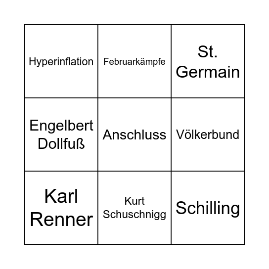 Geschichte Bingo Card
