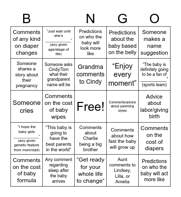 BABY SHOWER BINGO Card
