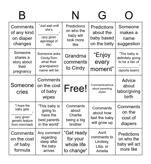 BABY SHOWER BINGO Card