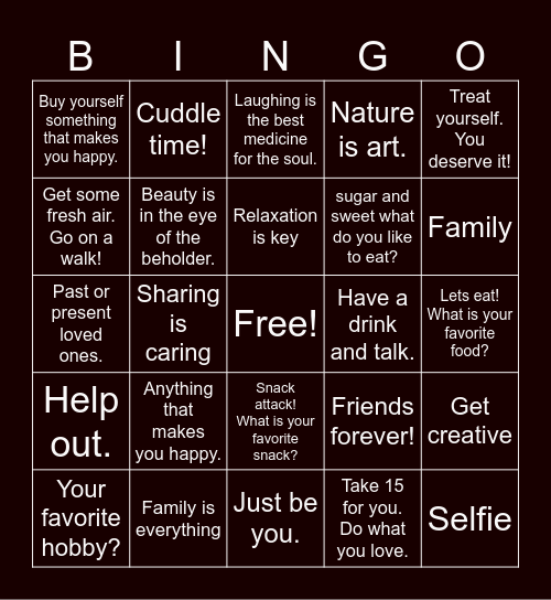 Mental Health Bingo Card