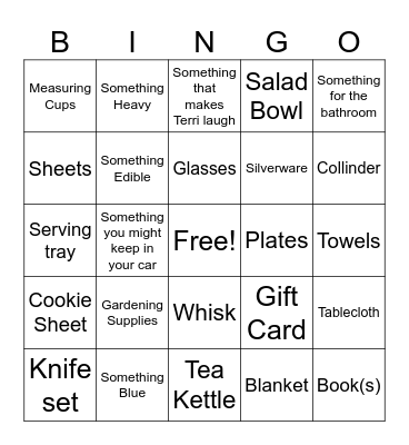 Wedding Gift Bingo Card