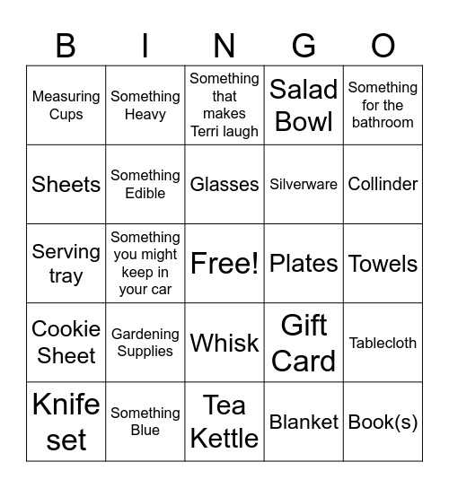 Wedding Gift Bingo Card