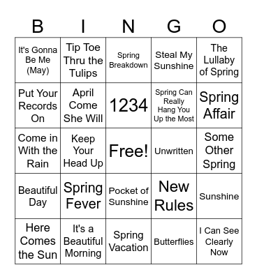 Spring Musical Bingo Card