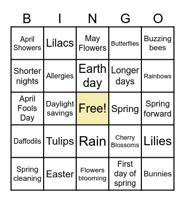 Spring Bingo Card